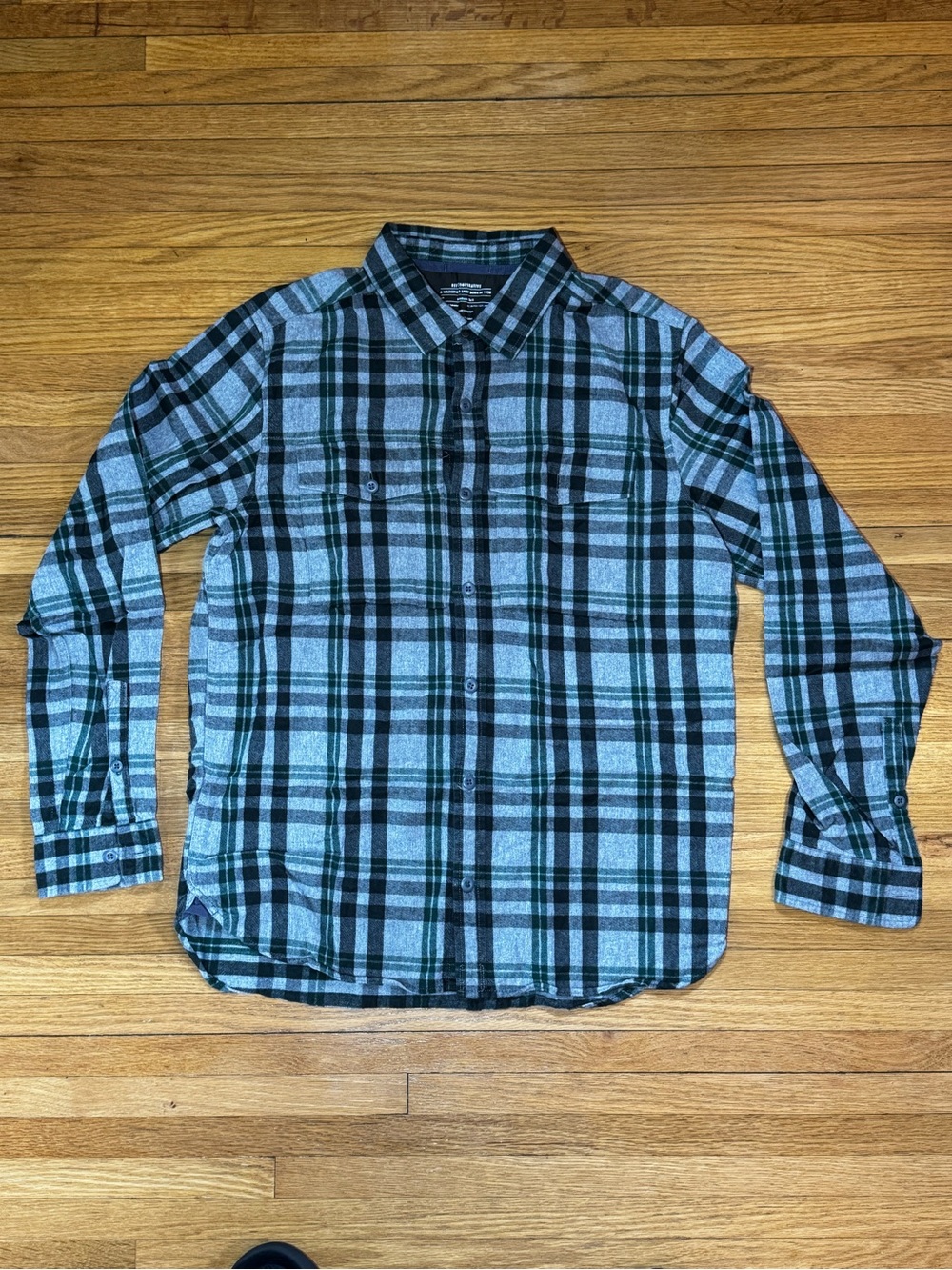 REI Men's Wallace Lake Flannel Shirt Grey Green Black Medium Tall MT